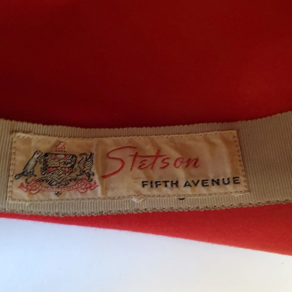 Vintage Red Stetson Womens Hat Fedora With‎ Bow Size 22.5